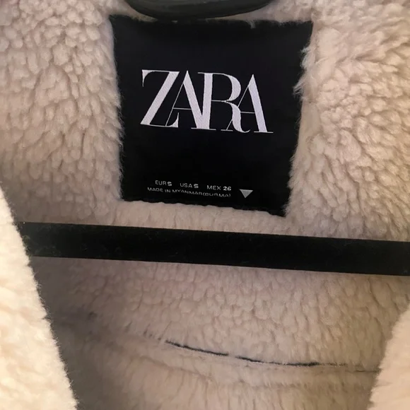 ❌sold❌ zara brown/cream faux fur cropped jacket with fur trim - Picture 5 of 5